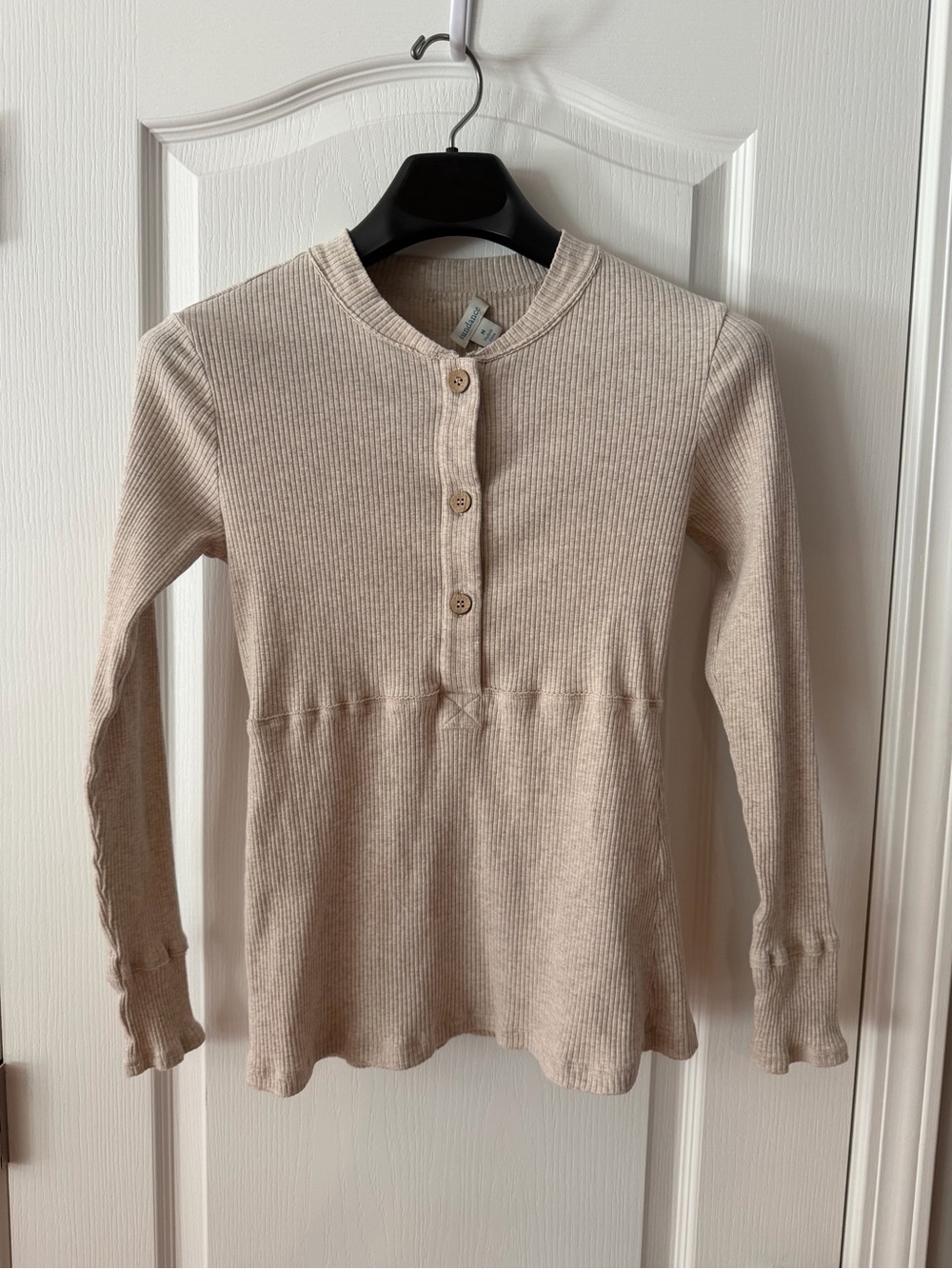 Sundance Neutral Cream Ribbed Henley Top